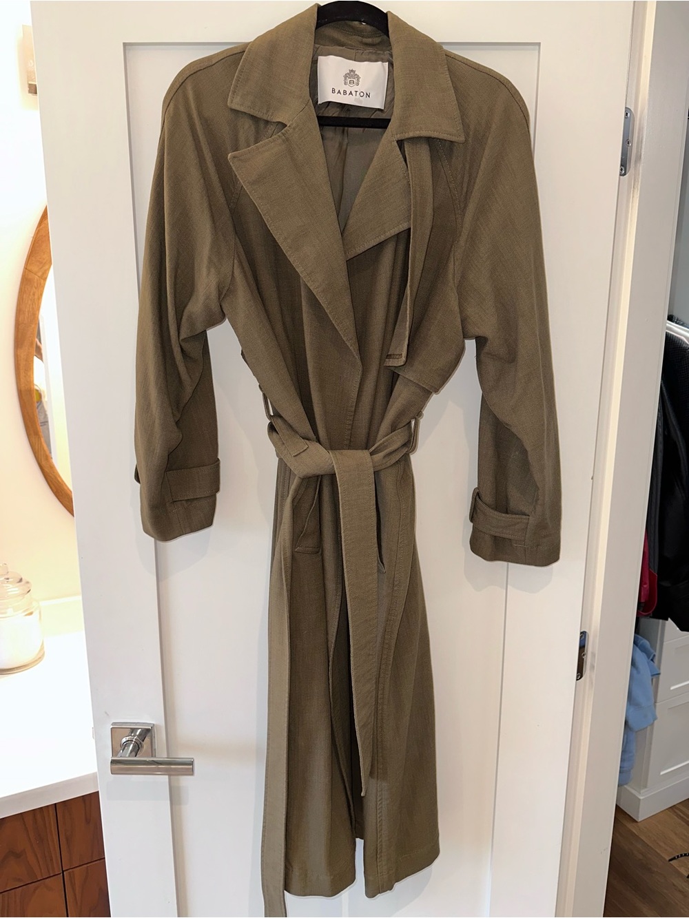 Babaton Olive Green Trench Coat with Belt
